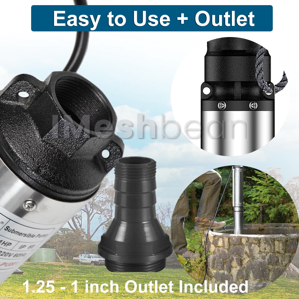 iMeshbean Submersible Well Pump, 2HP 4" Deep Well Pump 220V-60Hz/ 37 GPM/ 427FT Max Lift/ 100FT Cord 12 Stage