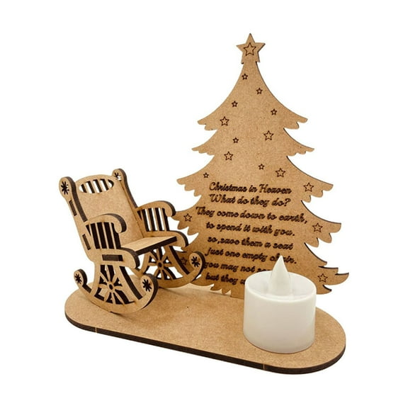 HCTSHG Christmas Remembrance Candle Ornament, Christmas in Heaven Chair Memorial, Wooden Candle Holder for Remembering Loved Ones