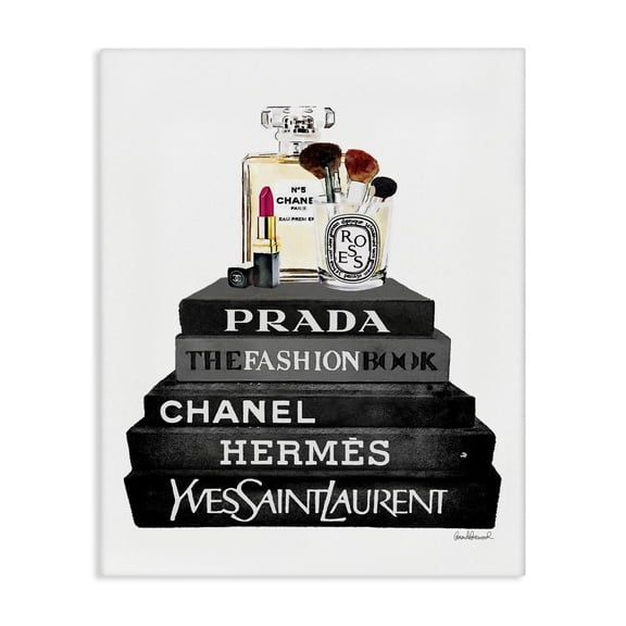 Stupell Industries Art Deco Fashion Designer Makeup Bookstack Black And White Watercolor Canvas Art, 16 x 20, by Amanda Greenwood