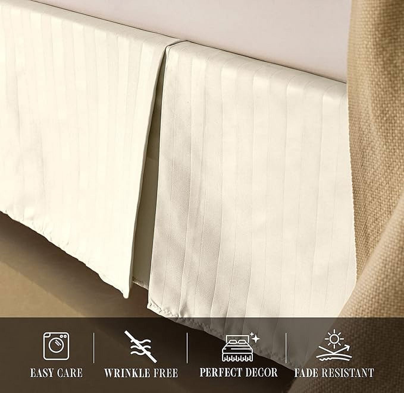 Elegant Comfort 1-Piece Striped Bed Skirt, 1500 Thread Count, Stylish Pleated Design, Easy Care, Wrinkle and Stain Resistant , Full, Ivory-Cream