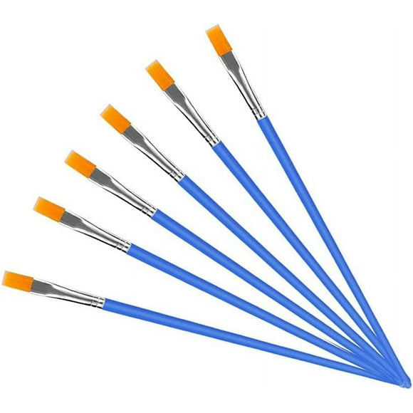 Tatum88 6 Flat Brushes, Small Bulk Brush for Fine Details, Art Painting-Acrylic, Oil, Watercolor, Gouache, Pattern, Graffiti Drawing (Blue).