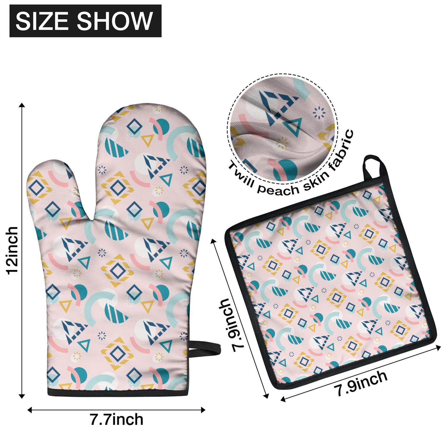 Oven Mitts and Pot Holders Set Of 4, Heat Resistant Kitchen Gloves with Non-Slip Grip, Hanging Loop, Soft Cotton Lining for Baking, Cooking, Grilling, Barbecue