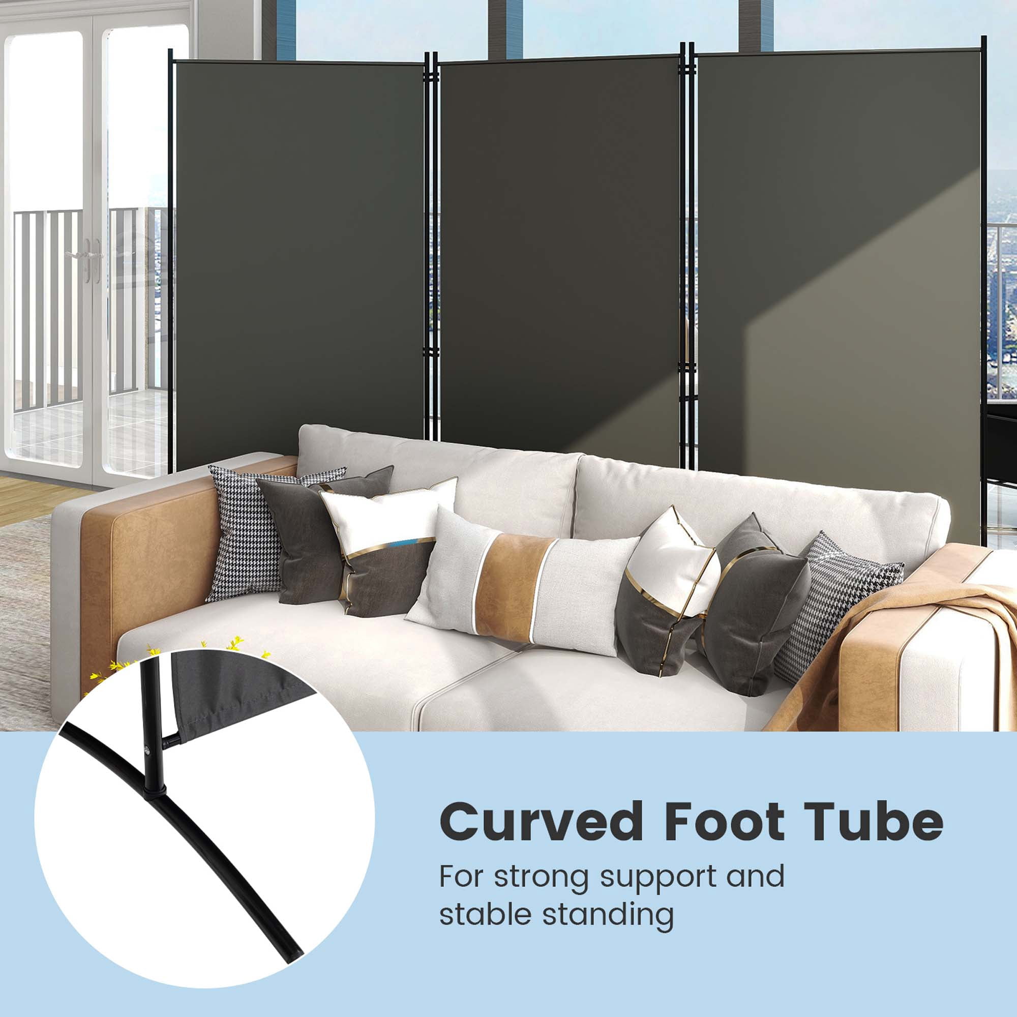 Costway 3-Panel Room Divider Folding Privacy Partition Screen for Office Room Grey