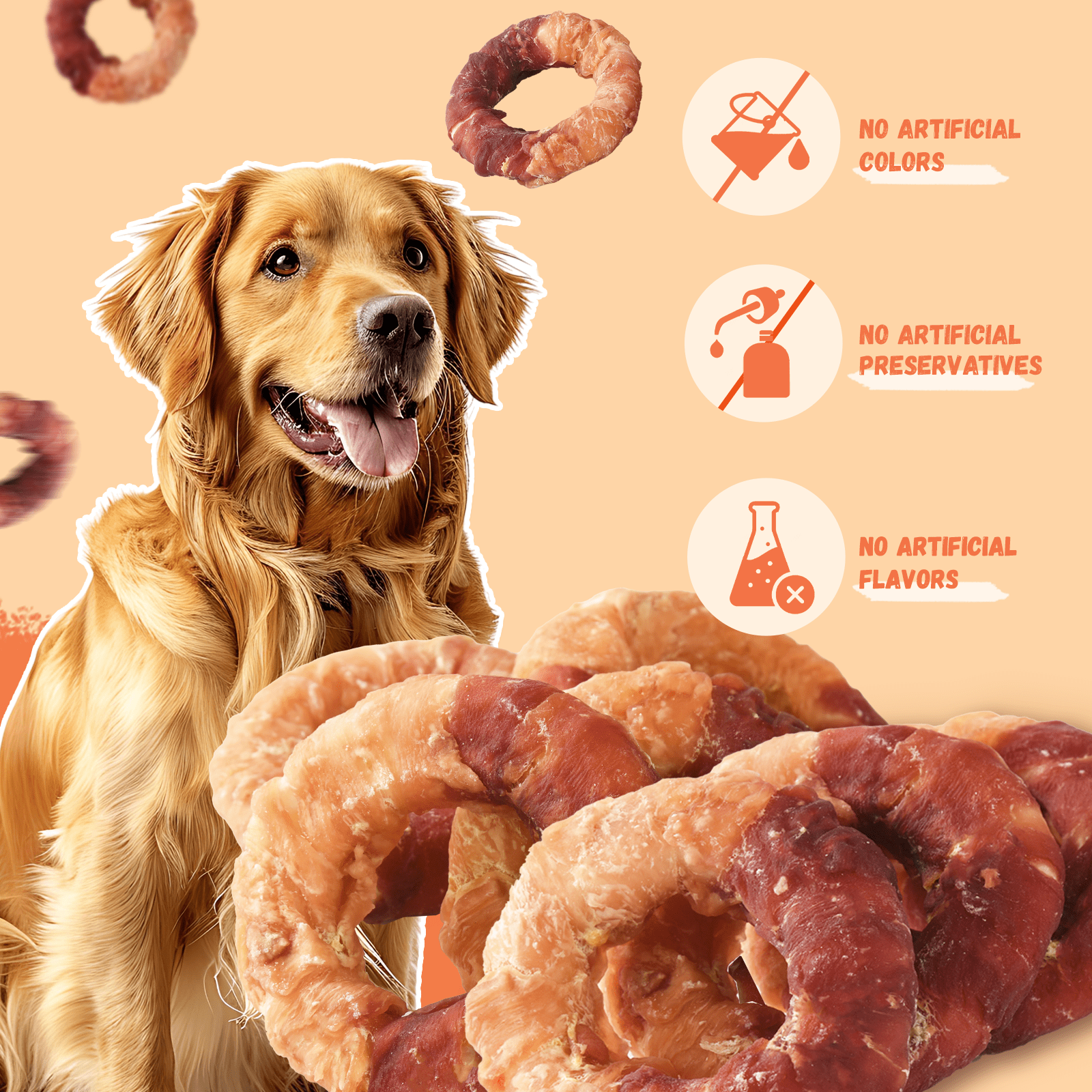 (2 pack) Pawmate Chicken & Duck Wrapped Rawhide Donut, Long Lasting Chews for Medium Large Dogs, 4 Count