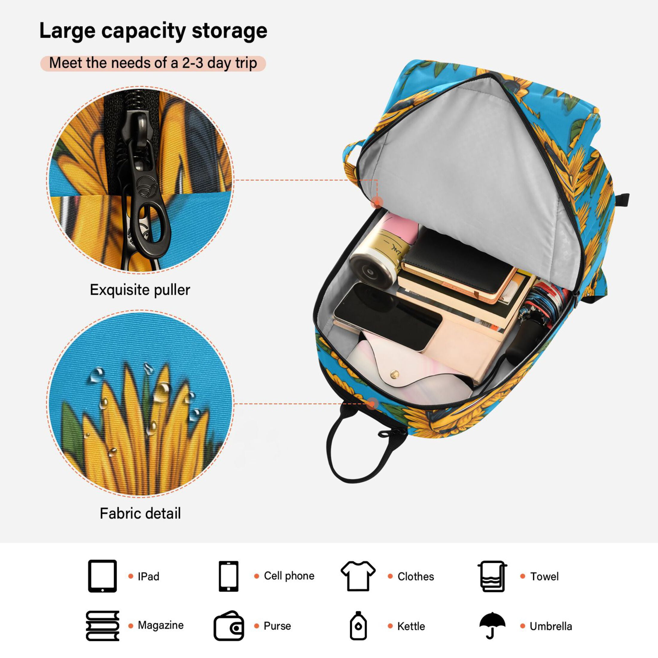 2 Racquet Holder Tennis Backpack Tennis Racket Covers Gym Bags Smiley Sunglasses Sunflowers