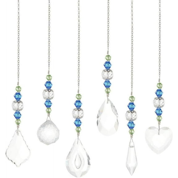 6Pcs Crystals Suncatcher Hanging Crystals Ornament for DIY Window Glass Beads Prisms Pendant Rainbow Maker Hanging Sun Catchers for DIY Christma Tree Party Home Garden Decoration