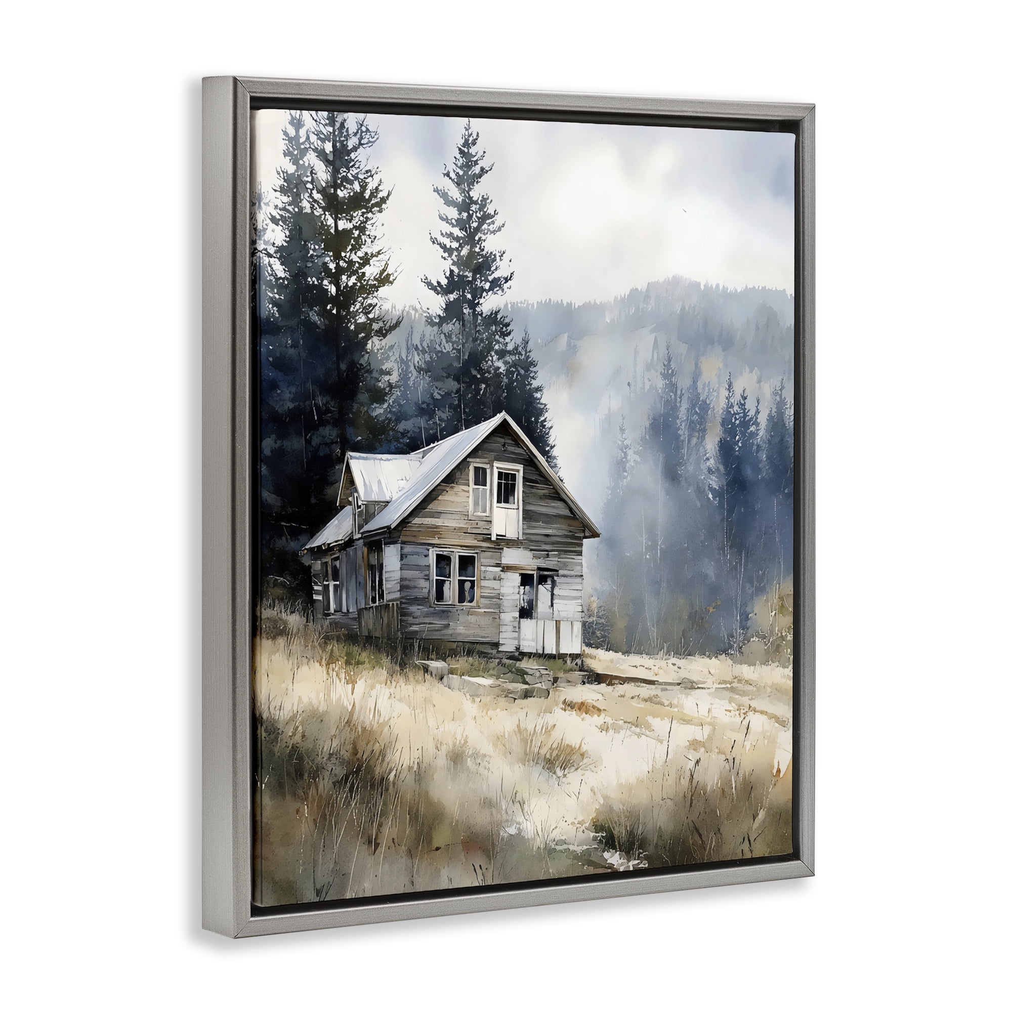 Stupell Industries Old Mountain House Gray Framed Floater Canvas Wall Art, design by Franklyn Gregory