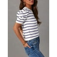 thumbnail image 4 of Women's Short Puff Sleeve Knit Tops 2024 Trendy Crewneck Striped T Shirts Casual Summer Blouses, 4 of 5