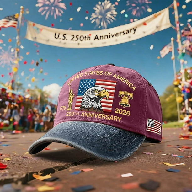 US 250th Anniversary Hat Adjust Washed Patriotic Baseball Cap USA Flag Celebrate 250 Years