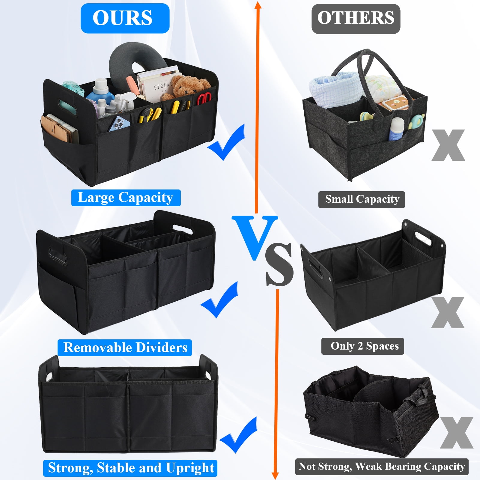 cyrico Car Trunk Organizer, Large Capacity Car Trunk Storage Organizer with Handle for Any Cars and SUV, Black Collapsible Multi-Compartment Organizer