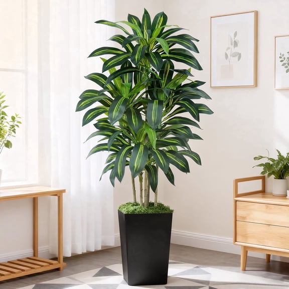 Keeplush 6FT Artificial Dracaena Tree with Planter - Highly Realistic Silk Fake Tree, Adjustable Branches, Maintenance-Free Indoor Faux Plant for Home Office Decor (180cm)
