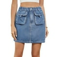 thumbnail image 3 of Skirts for Women Trendy Y2k Cargo Denim Mini Skirt High Waisted Stretchy Jean Shorts Denim Blue M, 3 of 7