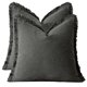thumbnail image 1 of Juego de 2 fundas de almohada de 18 x 18 pulgadas con borde de borlas para sala de estar de estilo rústico, algodón suave y lino acogedor, funda de almohada beige con flecos, 1 of 5