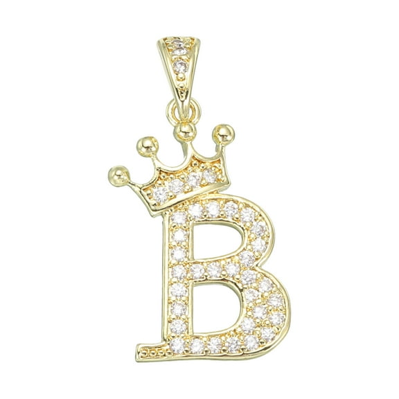 A-Z Crown Letter Charm, Alphabet B Pendant Gold Plated Cubic Zirconia Monogram Initial Pendant Name Jewelry for Men Women DIY