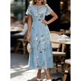 thumbnail image 4 of Light Blue Chiffon Floral Print Ruffle Sleeve Midi Dress For Women, 4 of 6