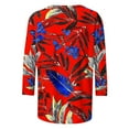 thumbnail image 4 of CYMMPU Basic Tees Plus Size Tunic Tops Vintage Business Work Blouses Crewneck Summer Fall Floral Printed 3/4 Length Sleeve Shirts 2025 Clothes for Women Red M, 4 of 5