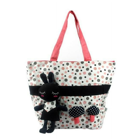 K104-RED Rabbit and Mushrooms Canvas Shoulder Tote Bag / Shopper Bag