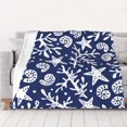 thumbnail image 1 of Manta de franela con diseño de conchas blancas, corales y estrellas de mar en color azul para decoración de dormitorio, sofá cama de 152 x 127 cm, 1 of 8