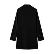 Qiaocaity Fall and Winter Fashion Long Trench Coat, Womens Fall Fashion Business Attire Solid Color Long Sleeve Single Breasted Slimming Suit Coat Cardigan Top, Black, XL