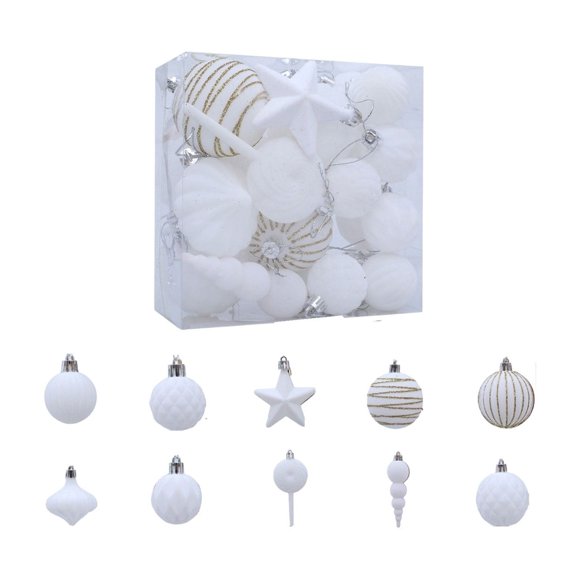 Staron White Shatterproof Flocked Velvet Christmas Ornaments Sets, 24 Count, Christmas Tree Ornaments Holiday Party Xmas Hanging Ball Ornaments for Christmas Tree Decorations