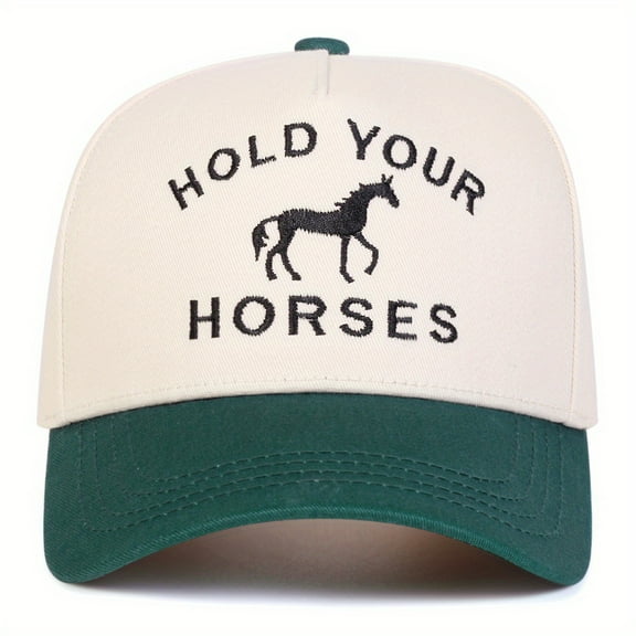 [Lightweight Baseball Cap] Lightweight Adjustable Men's "Hold Your Horses" Baseball Cap 5Sided Polyester Hat for Outdoor Sports & Casual Wear Ideal for Spring & Fall Travel, Beach