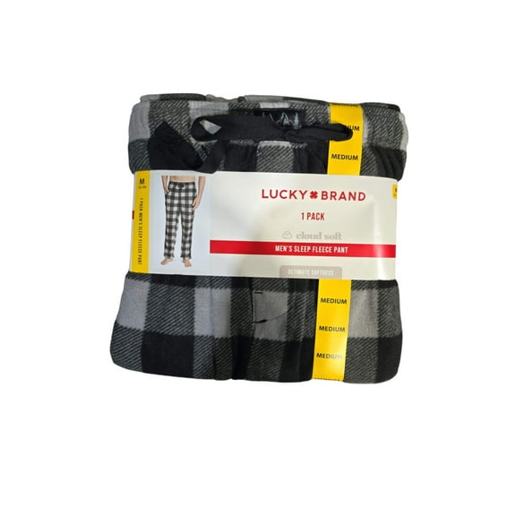 Lucky Brand Men's Sleep Fleece Pant, Gray/Black, Medium