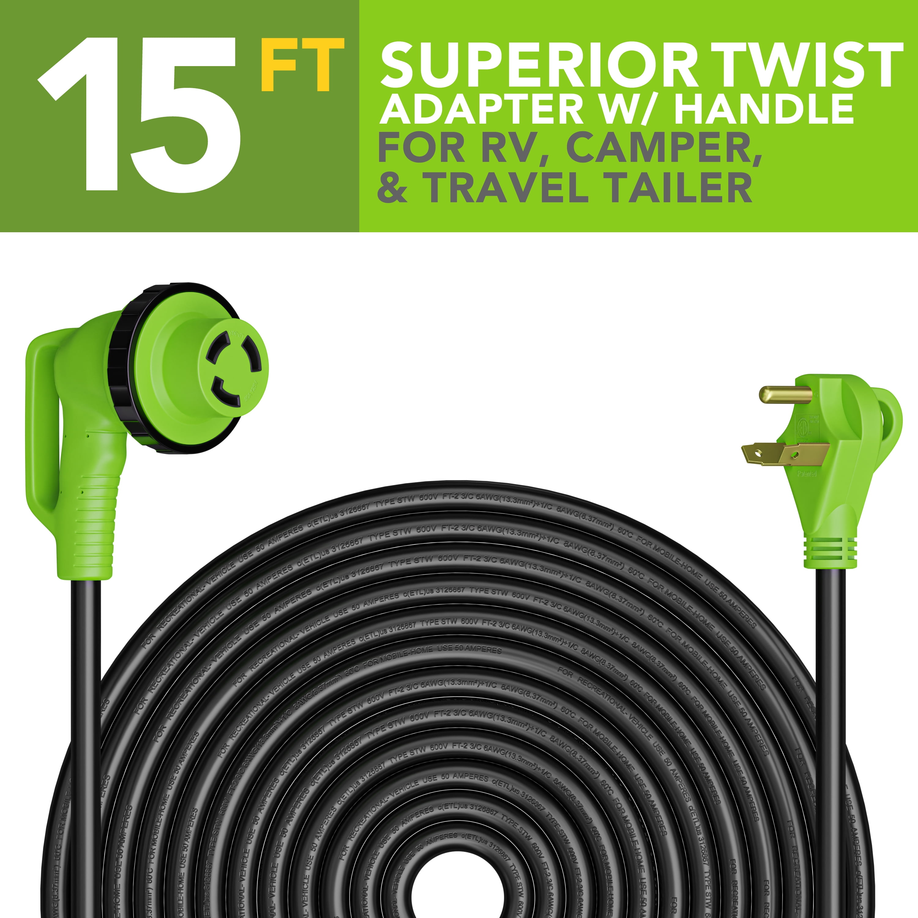 Leisure Cords-15FT 30 Gauge 15ft Black 1 Outlet Locking RV Extension Cord