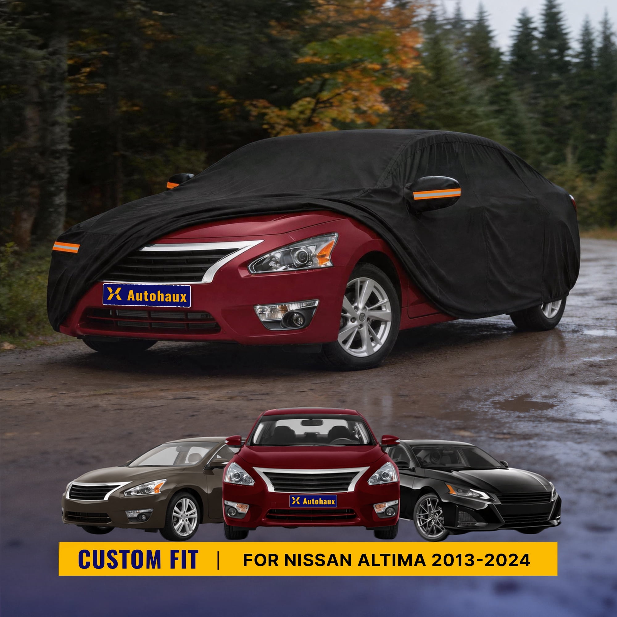 Unique Bargains 210D-PU Oxford Outdoor Full Car Cover Black for Nissan Altima 2013-2024