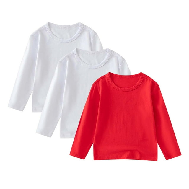 Lmnyox 3 Pack T-Shirt en Coton pour Enfants Manches Longues Col Rond Basique Chandail Garçons Filles Hauts Décontractés