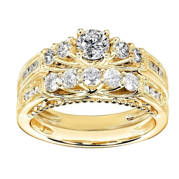 GYVAIN Bridal Sets Yellow Gold Plated Womens Wedding Ring Sets Round Cz Engagement Ring Sets Promise Ring