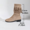 thumbnail image 6 of Fringed Mid Calf Boots for Women Boho Suede Chunky Low Heel Long Tassel Winter Fall Tall Boots, 6 of 7