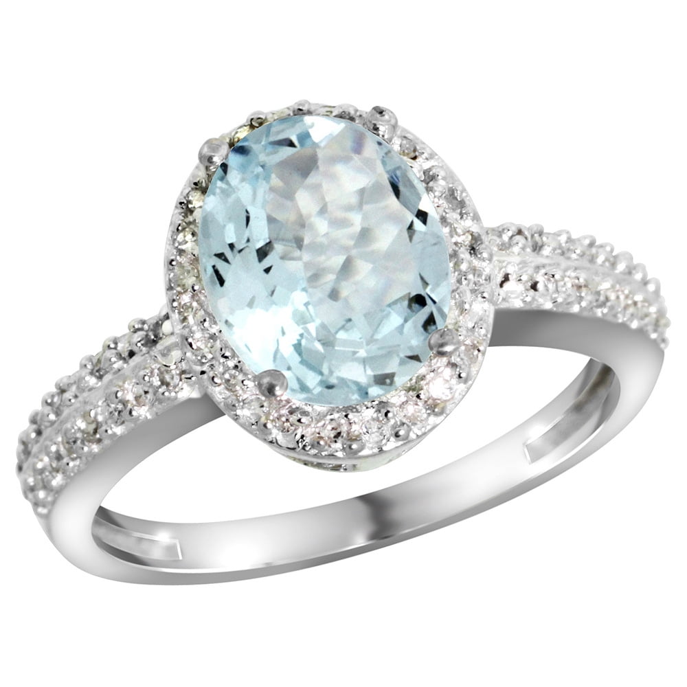Sterling Silver Diamond Natural Aquamarine Ring Oval 9x7mm, 1 2 inch wide, sizes 5-10 by WorldJewels