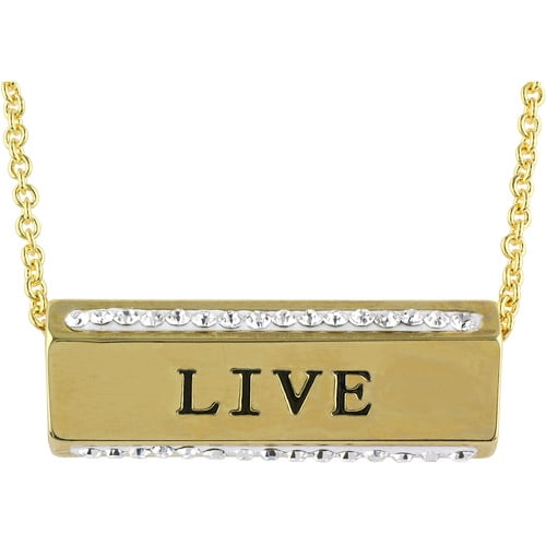 Truly Inspired Gold Plated 'Live, Love, Laugh' Crystal Sentiment 18' Necklace with Gift Box