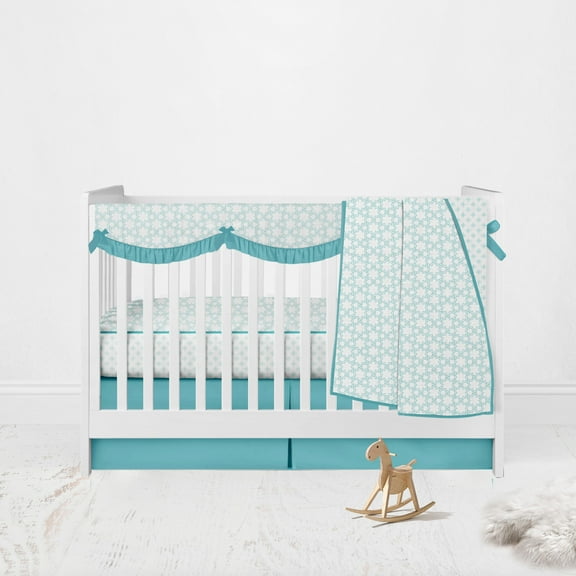 Bacati - Paisley Petals Floral Aqua Muslin Girls 4 pc Crib Bedding Set with Crib Rail Cover