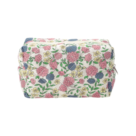 Unique Bargains 1 Pc Quilted Square Flowers Makeup Bag Pink Polyester