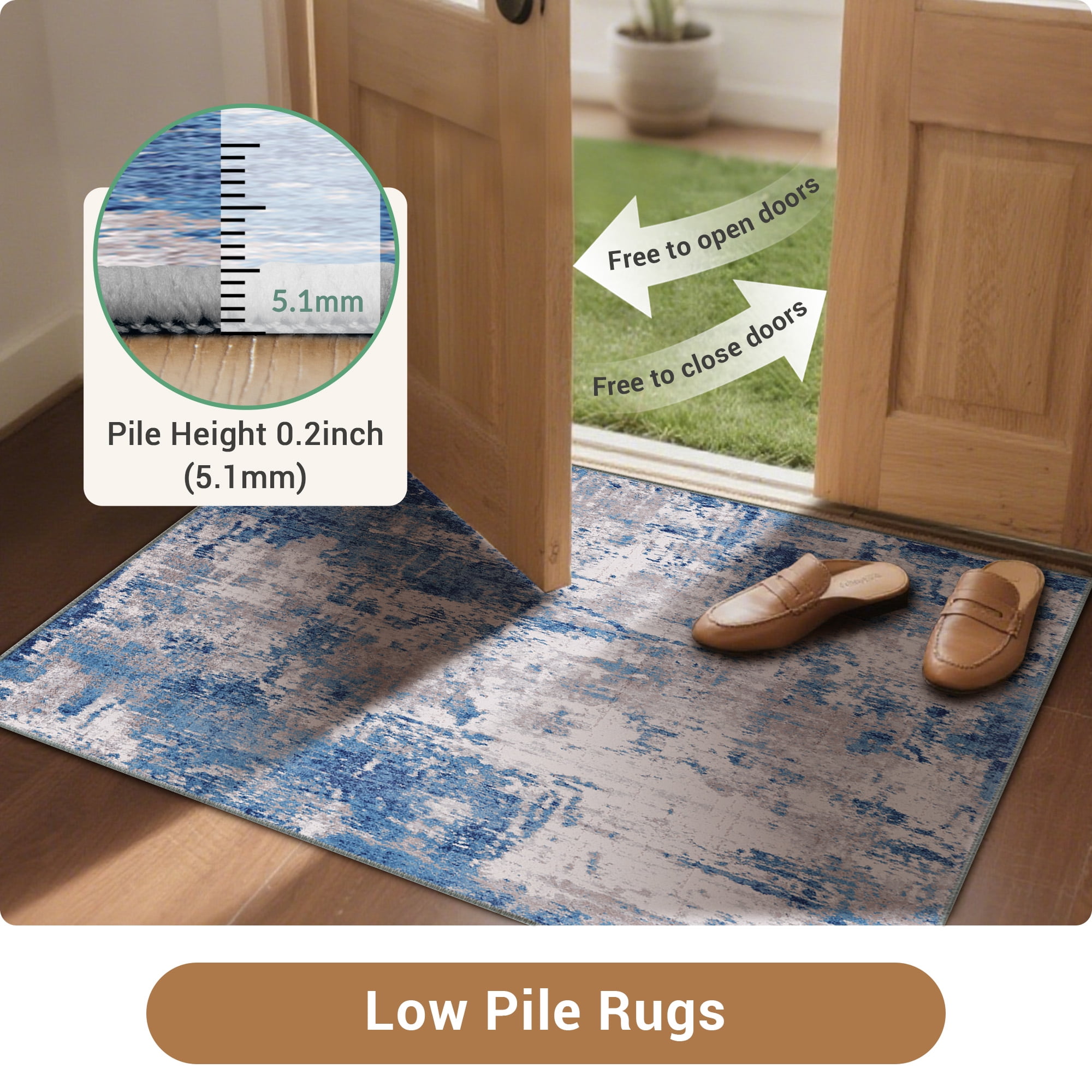 NewBuros Area Rugs 5'x7', Modern Abstract Non-Slip Washable Rugs for Living Room, Soft Low Pile Stain Resistant Indoor Carpet for Bedroom Dining Room Playroom, Gray Blue