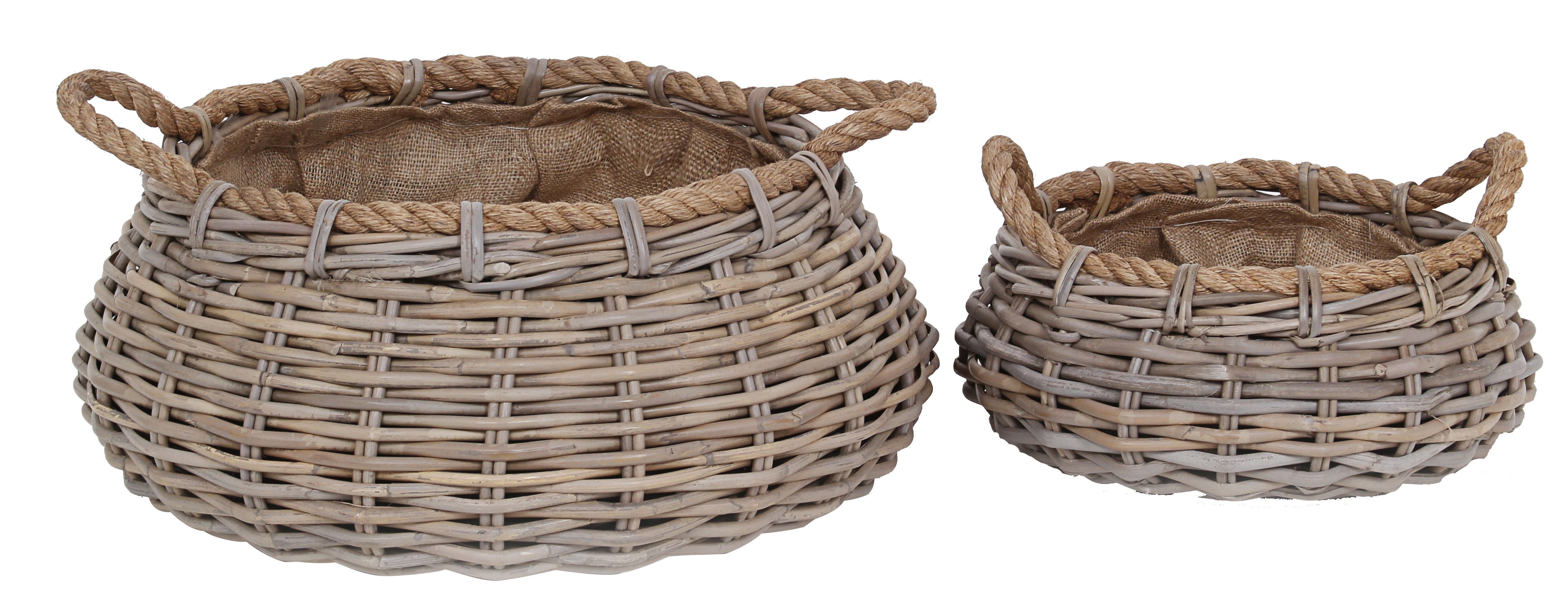 Wicker Baskets With Fabric Liners, 2Piece Set
