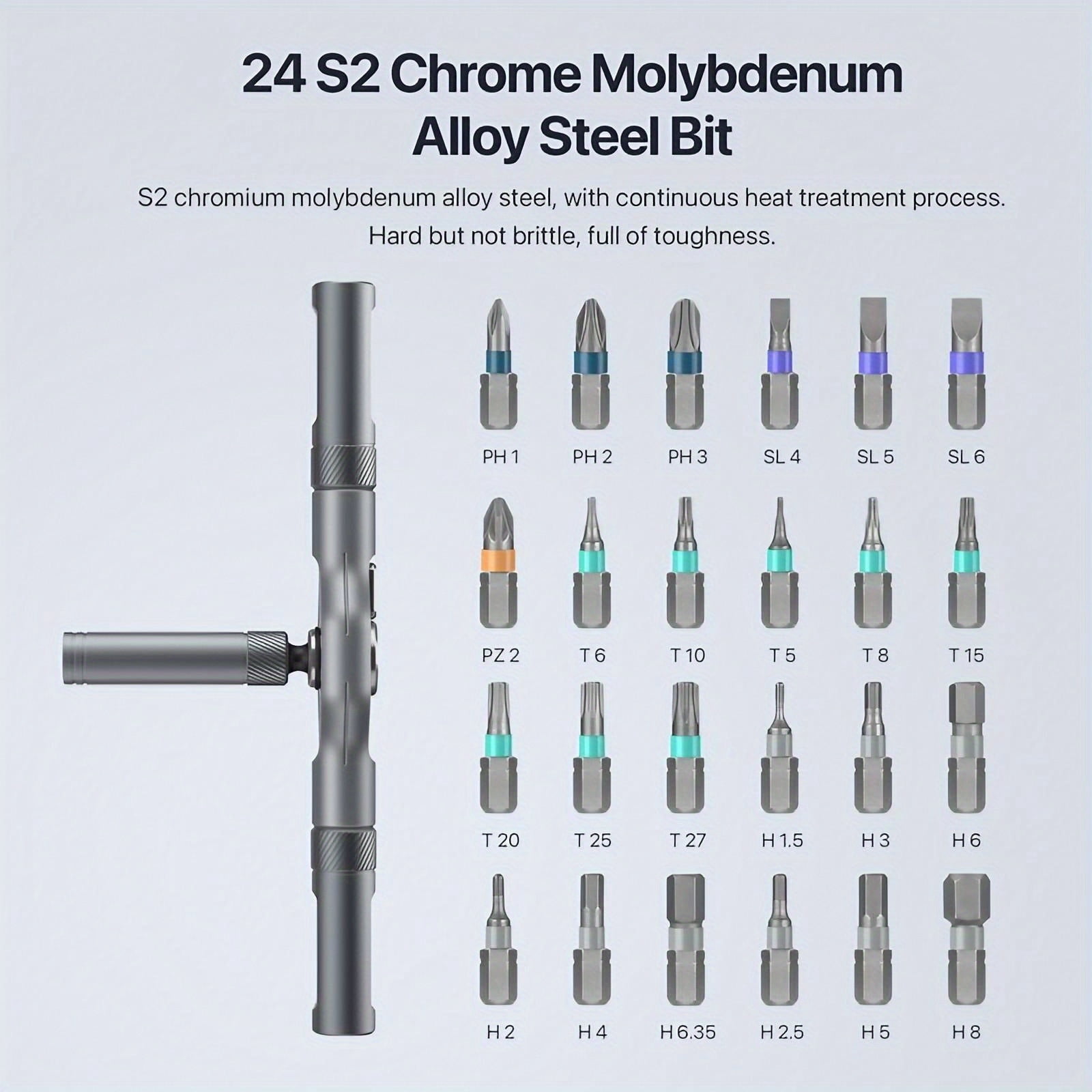 This 24-in-1 multi-functional ratchet screwdriver set includes an ergonomic handle and is suitable for home repairs and DIY projects.