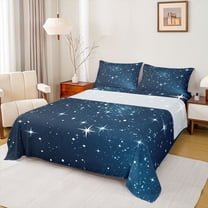 jejeloiu Starry Sky Queen Sheet Sets,Galaxy Universe Flat Sheet,Blue White Queen Fitted Sheet For Teens,Super Cozy Room Decor,4pcs