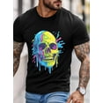 thumbnail image 3 of Men's T-Shirt Color Skull Illustration Funny Modern Art Short Sleeve Casual Tee Classic Crew Neck T-Shirt for Men, 2XL, 3 of 6