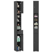 WDZS Tall Slim Bathroom Storage Cabinet, 71" Freestanding Bathroom Cabinet w/ 2 Doors, 1 Drawer & 5 Adjustable Shelves, Floor Narrow Tower Cabinet for Small Spaces, 8" x 8" x 71" (Grey)