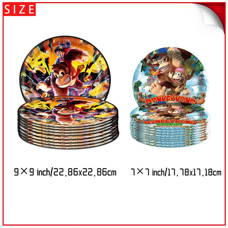 Donkey Kong Bananza Party Tableware Set Plates Cup Kit Birthday Supplies Decorations Disposable Dinnerware