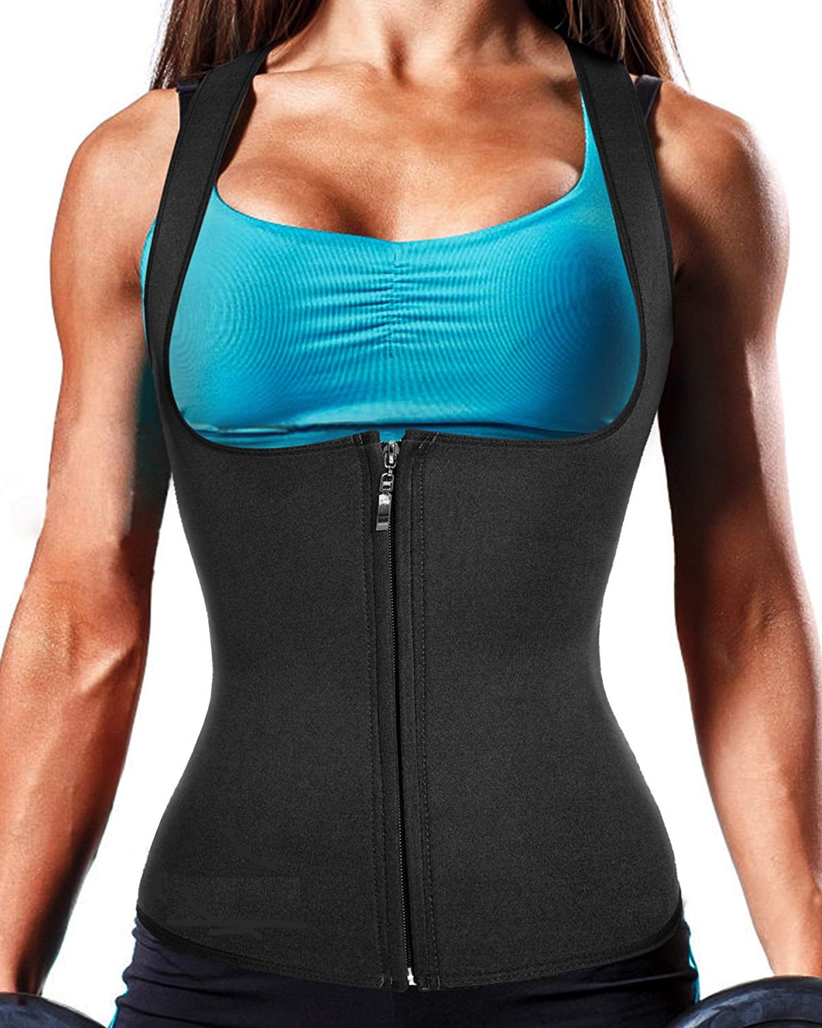Women Hot Sweat Neoprene Tank Top Shirt Waist Trainer Vest Zipper Corset Body Shaper Cincher Training Workout