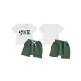 thumbnail image 2 of Baby Toddler Boys Birthday Outfits 6 12 18 Months Letter Rugby/Basketball Print Round Neck Short Sleeve T-Shirts Elastic Waist Shorts 2Pcs Clothes Set, 2 of 9