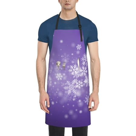 

Lukts Snowfall Sky White Purple Pattern Kitchen Cooking Aprons Adjustable Bib Soft Chef Apron with 2 Pockets for Men Women