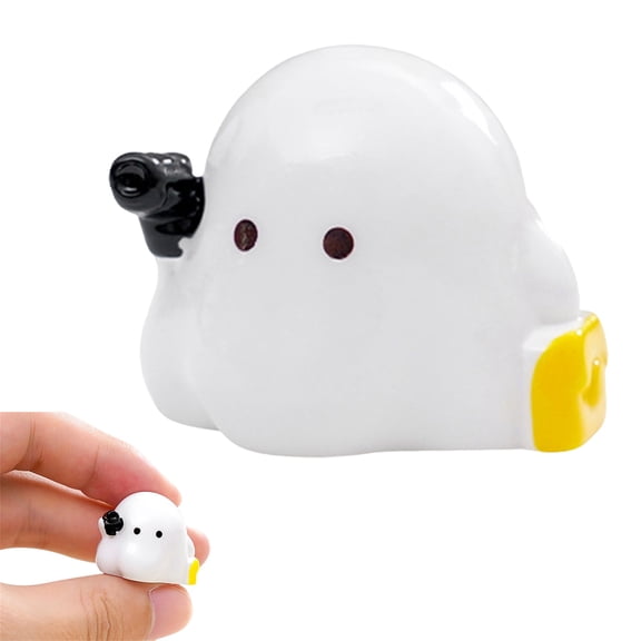 Xingjin Cute Halloween Ghost Figurine, Mini Resin Ornament Statue for Car Desk Decor, Tiny Desk Holiday Decoration Accessory