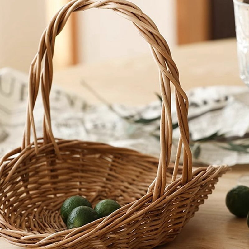 2X Picnic Basket Easter Candy Basket Wedding Flower Girl Baskets Fast Food Basket Woven Pantry Organizer,2 x woven basket