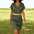 thumbnail image 4 of Inleife Women's V-Neck Casual Dress Short Sleeve Loose Plain T-Shirt Dresses Summer Beach Mini Dress, 4 of 6