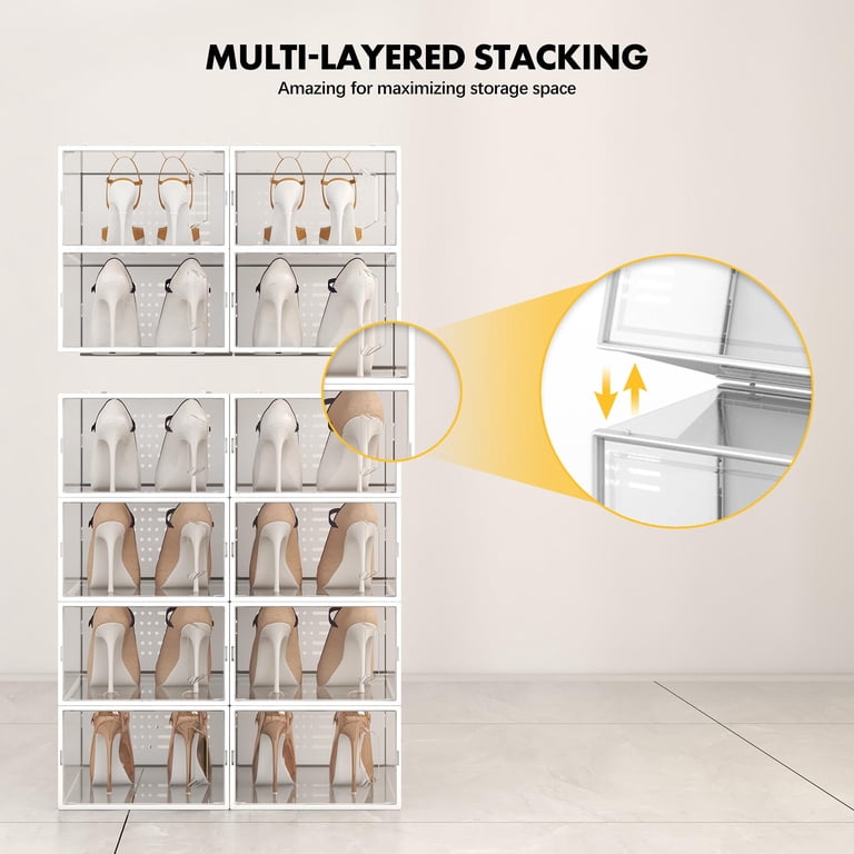 Set Of 12 Clear Plastic Shoe Storage Boxes - 12 Pack Stackable ...
