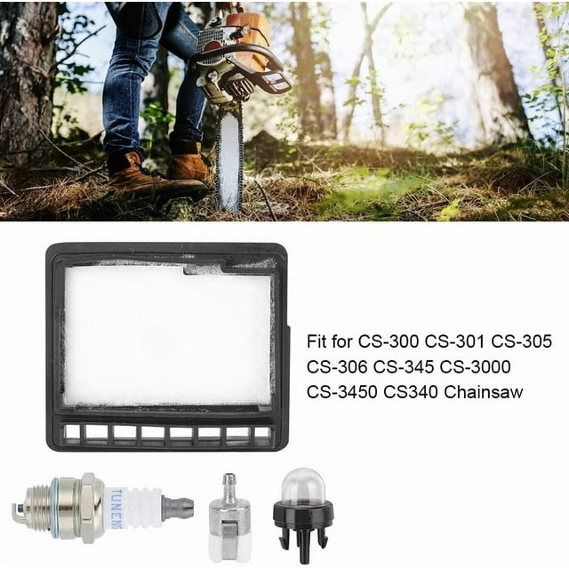 Filtro de aire y combustible para motosierra con bujía y cebador para motosierra Echo CS-300, CS-301, CS-305, CS-306, CS-345, CS-3000, CS-3450 y CS340.
